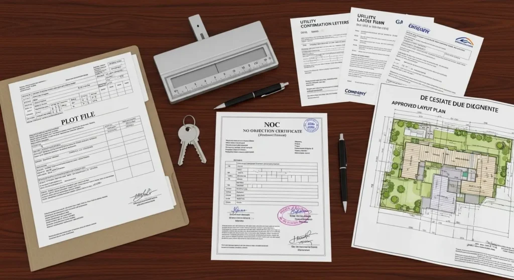 NOC, layout plan, and utility confirmations used to verify approvals for Swat Valley housing schemes