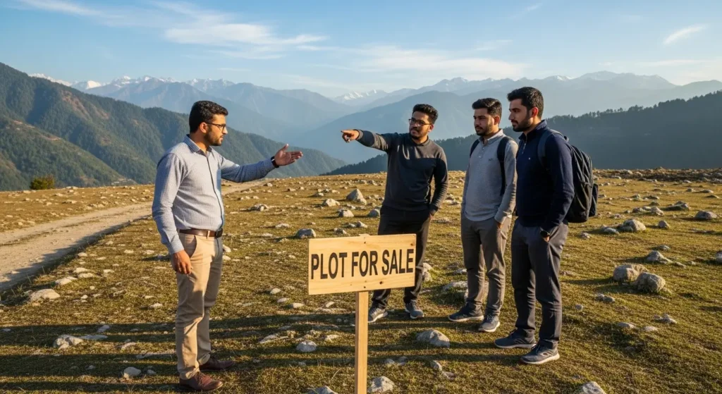 Home buyers exploring the best areas for budget homes in Swat with real estate agent.
