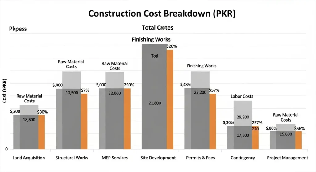 Grey structure vs finishing cost chart for Pakistani homes, illustrating detailed comparisons based on Grey Structure vs. Finishing Cost in Pakistan 2025.