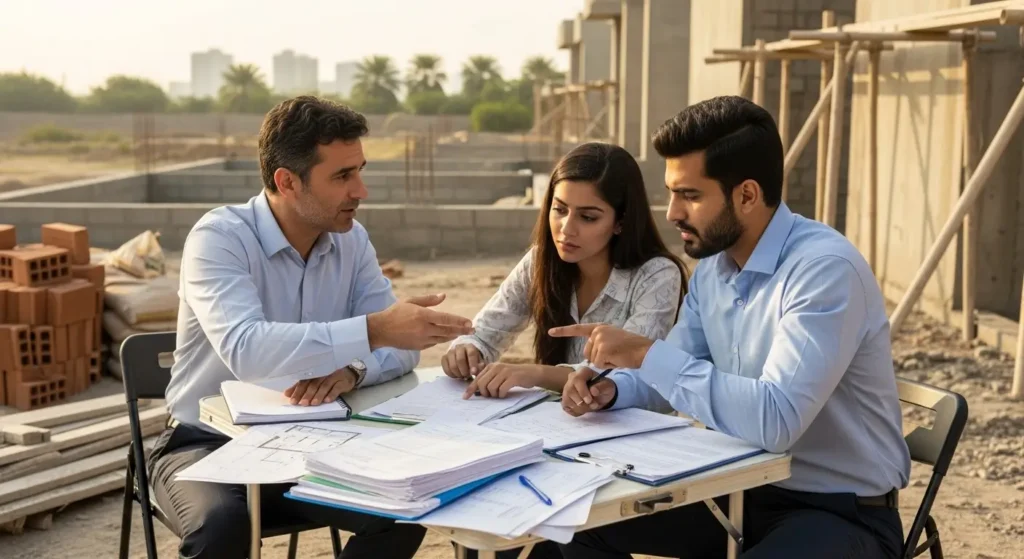 Real estate agent explaining home purchase process in Pakistan