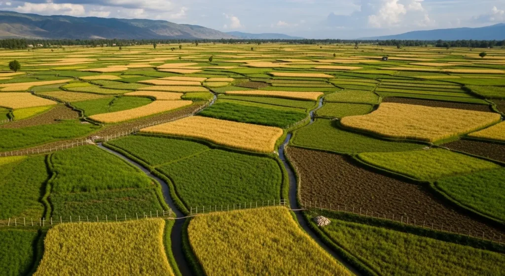 Aerial view of agriculture land for sale in Swat with irrigation setup