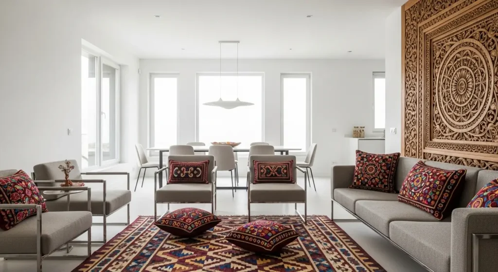 Minimalist home blending tradition and modern style in interior design trends in Swat 2025.