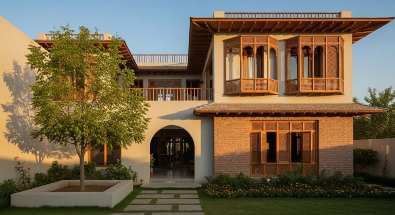 Pakistani House Architecture combining traditional climate-responsive elements with modern minimalist design in a featured courtyard home.